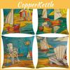 Artistic Beach Oil Painting Cushion Cover With Invisible Zipper For Stylish Interiors