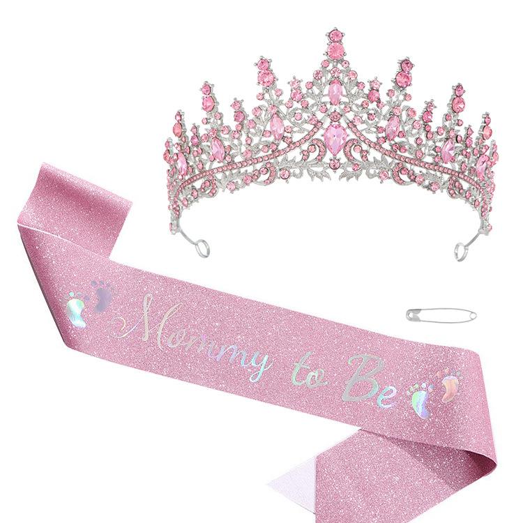 Birthday Queen Pink Crown Strap Set Birthday Queen Crystal Rhinestone Crown Party Accessories