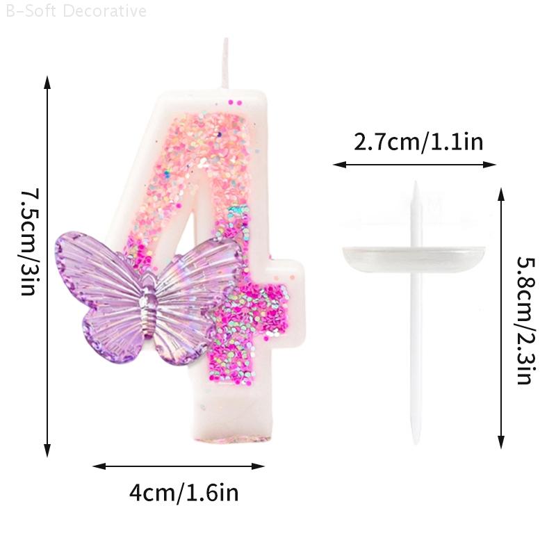 Gradient Butterfly Digital Candle Birthday Cake Topper Table Butterfly Decor 0-9 Purple Number Birthday Candles Party Supplies