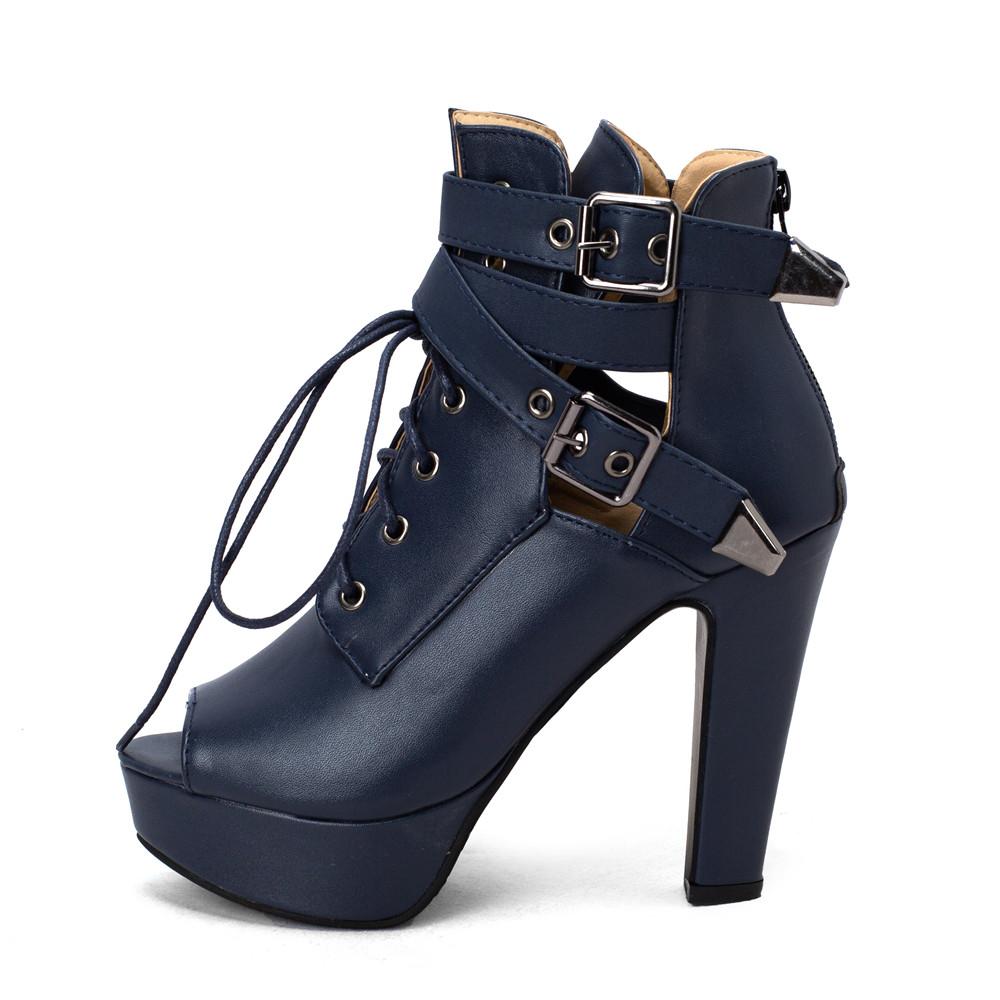 Fashion Women Ankle Boots Platform Lace-Up High Heels Short Boats Female Buckle Spring Summer Red Yellow White Peep Toe Sexy Shoes Black