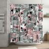Geometric Pattern Shower Curtain Decorative Waterproof Bath Rug Liner for Home Bathroom Accessories In Pink Black