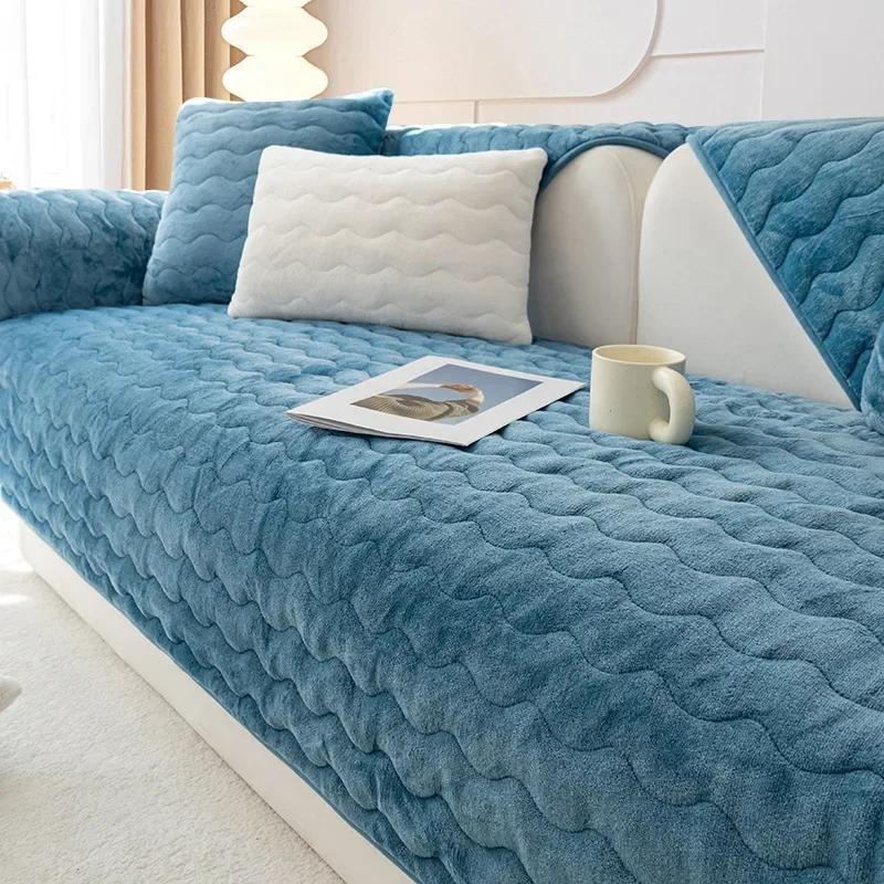 Thicken Straight Strip Sofa Cover Thicken Plush Sofa Mat Couch Slipcovers for Living Room Solid Color Anti-slip Sofa Towel