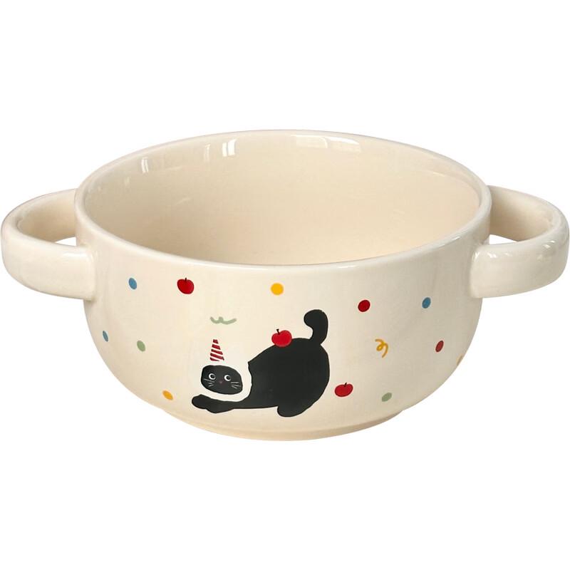 Urocza ceramiczna miseczka z dwoma uchwytami dla dzieci - Wzór piesek jabłuszko