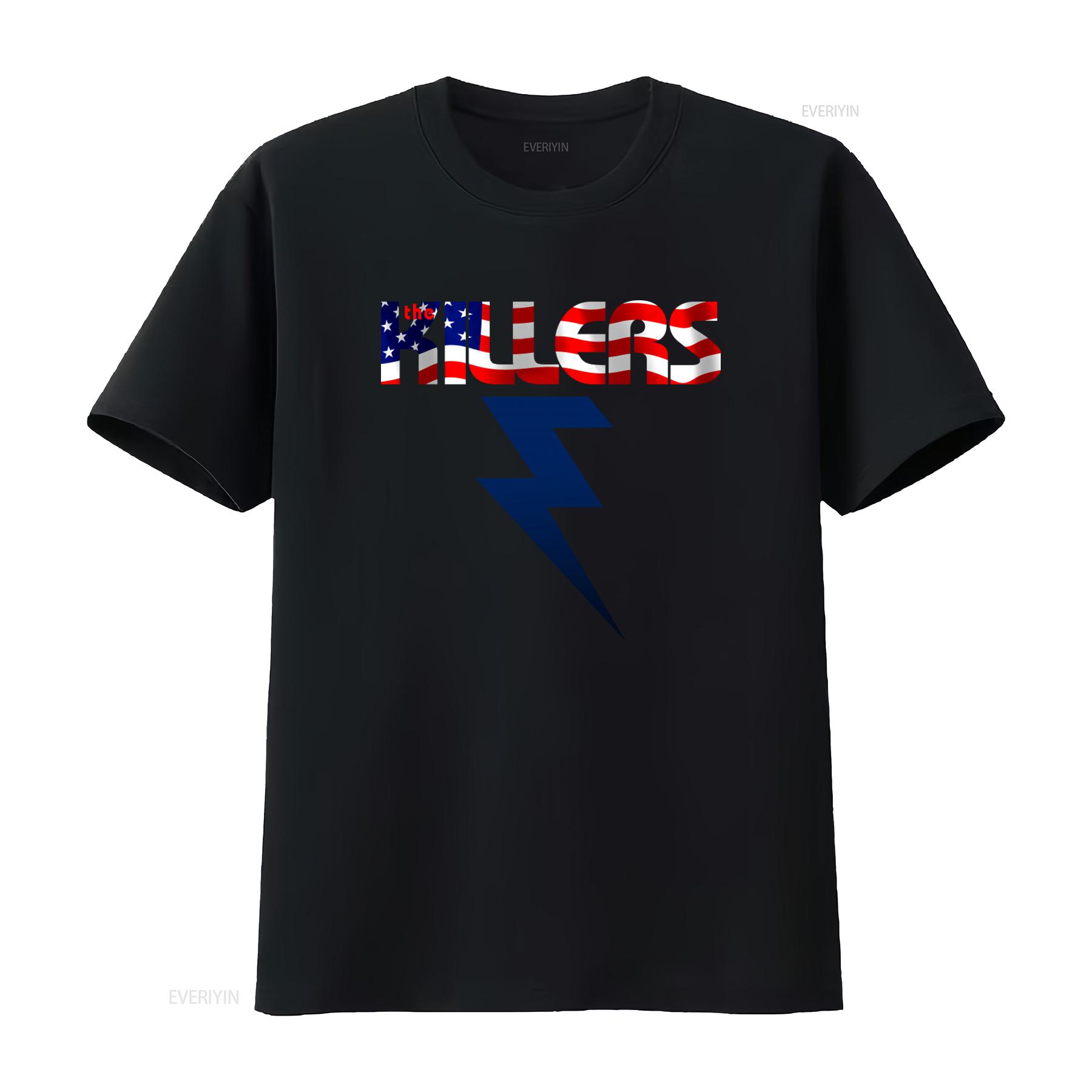 

The Killers American Flag Design Bolt T Shirt for Men and Official Merch vintage Washed Comfortable Top For Everyday Wear 4XL
