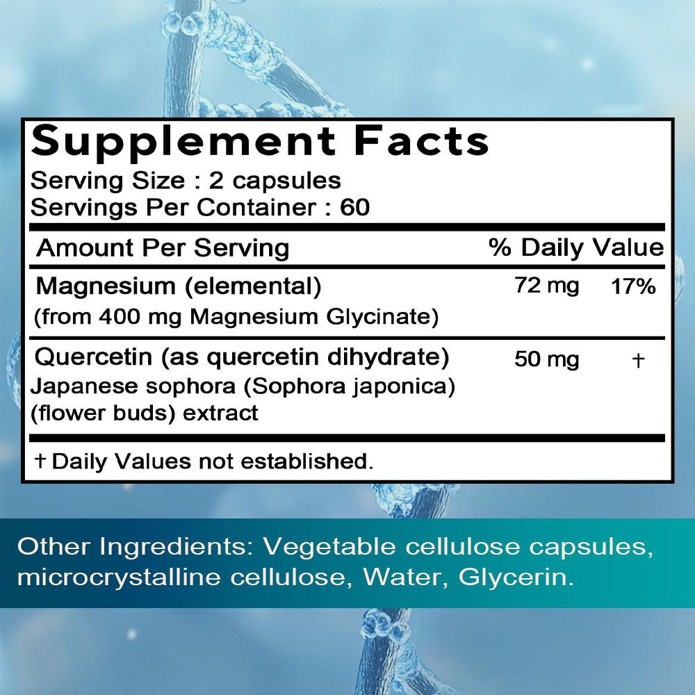 Magnesium Glycinate with Quercetin 700mg (Per Serving) 120 Capsules Dietary Supplement