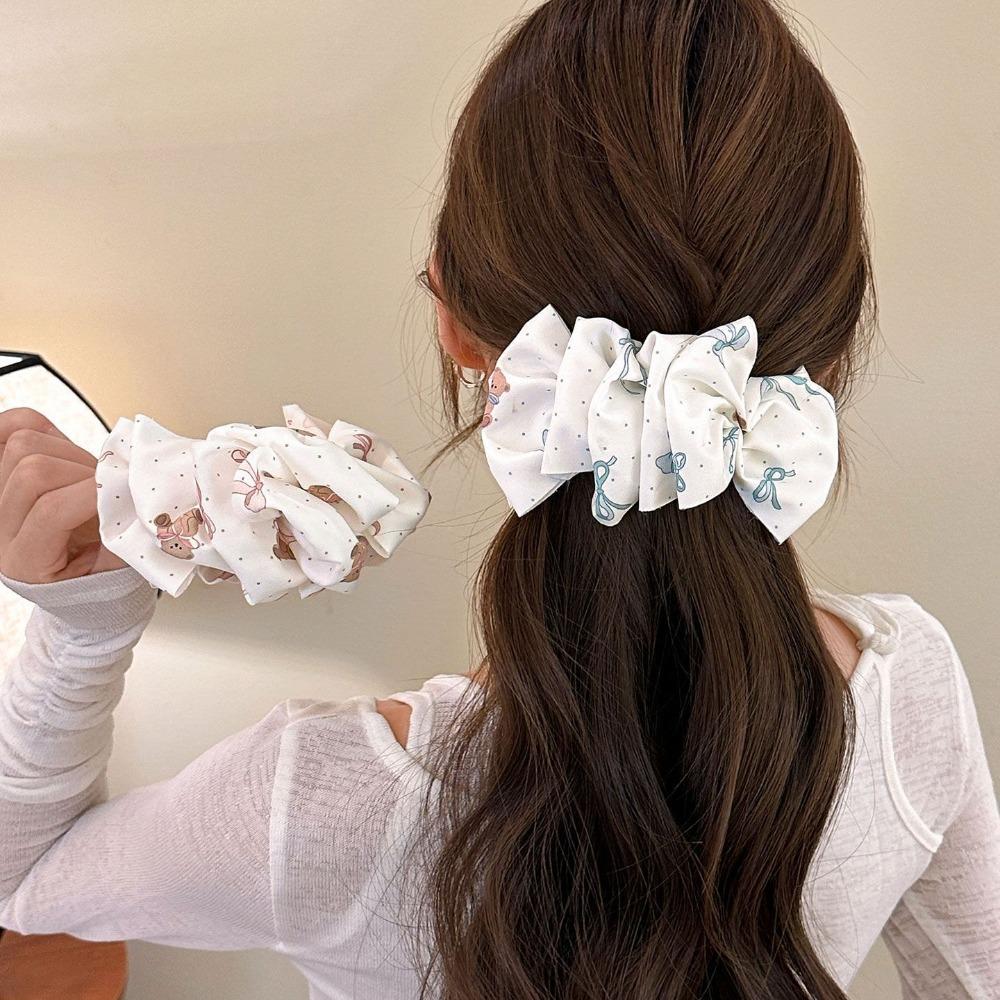 Seersucker Bow Hair Clip Polka Dot Bear Bowknot Ponytail Clip Elegant Hair Claw
