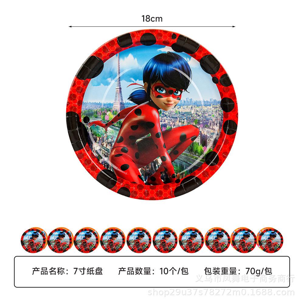 Ladybug Girl Theme Tableware Birthday Party Supplies Disposable Paper Plates Paper Cups Paper Towels Source Factory