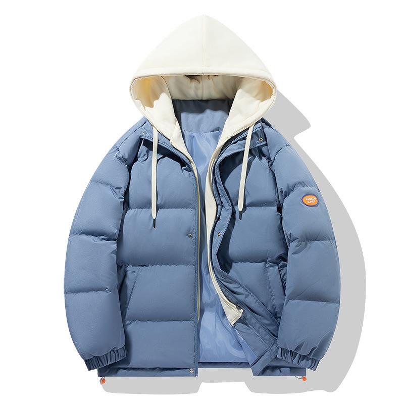 Fake Two-piece Cotton-padded Coat Men's 2025 Winter Thick Casual Hooded Bag Clothes Young Women's Top Thick Coat