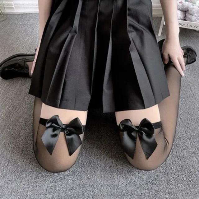 JK Lolita Nylon Stockings Women Sweet Girls Thigh High Long Socks Japanese Style Kawai Cute Bowknot Summer Thigh High Stockings