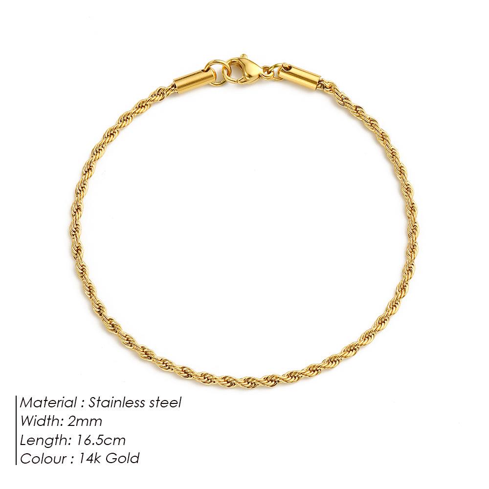 Gold-Plated Twisted Chain Bracelet: Stainless Steel Hip-Hop Punk Jewelry for Women
