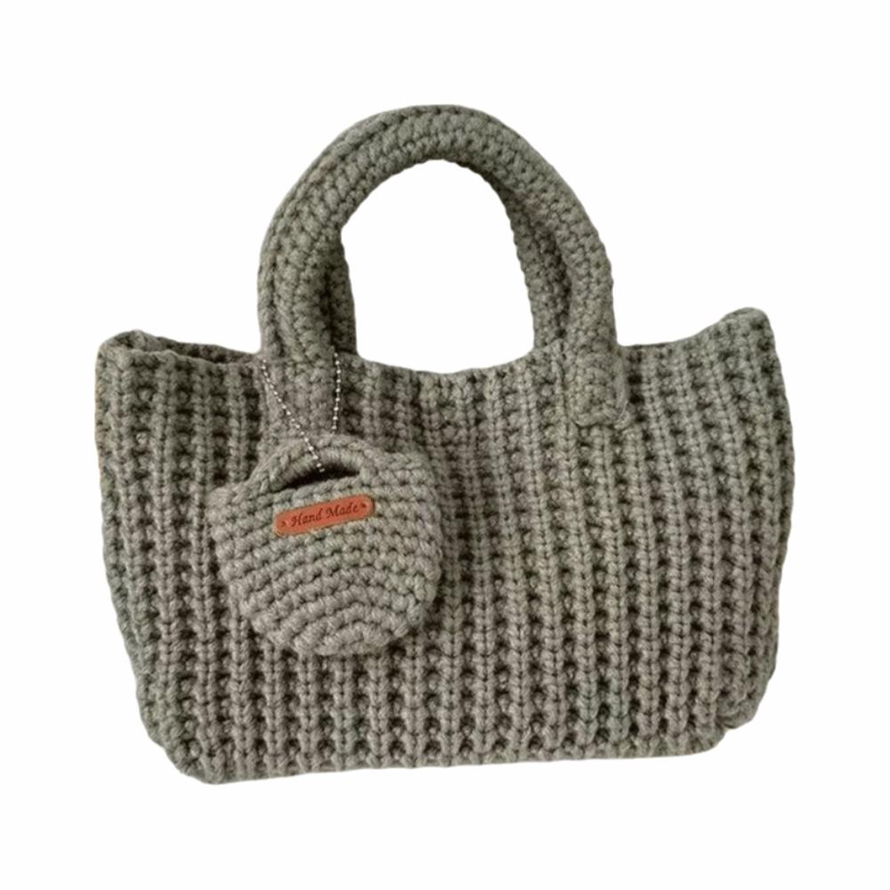 

Retro Classic Knitted Handbag Solid Color Crochet Cotton Thread Woven Bag Eco-Friendly Large Sized Vintage Style Bag Convenient
