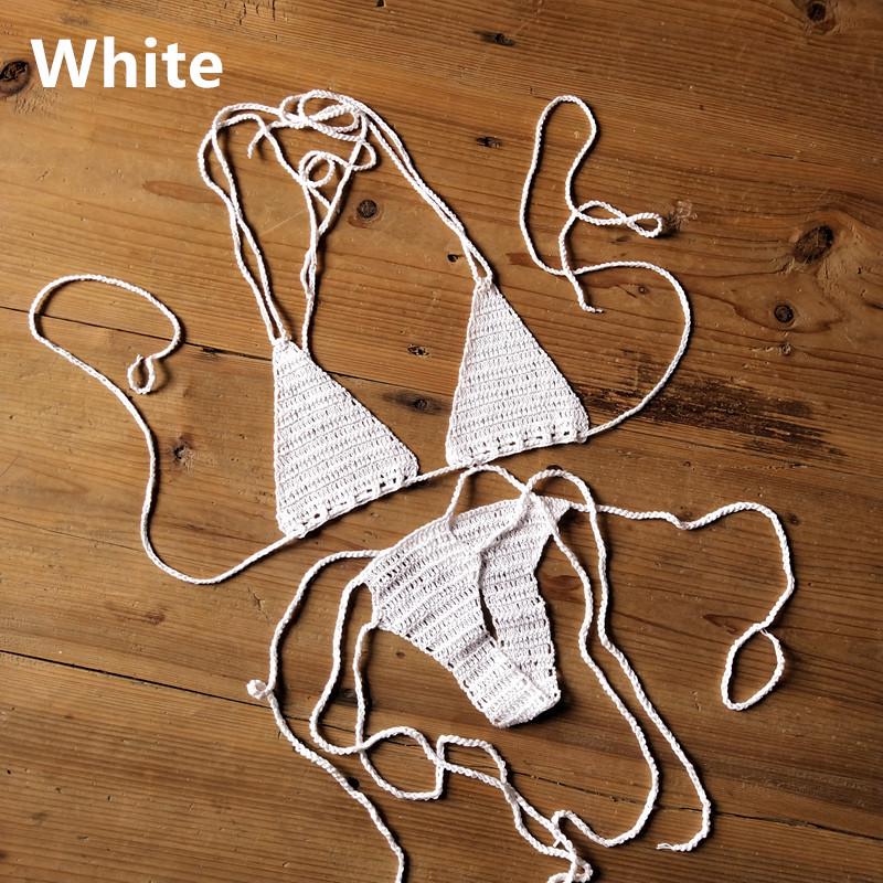 

Вязаный крючком купальник ручной работы - 13 цветов, европейский и американский стиль, сексуальный купальник для загара M белый