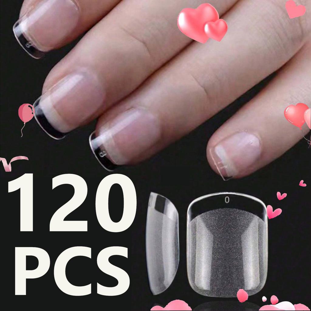 120PCS False Nails Semi-Frosted Clear Coffin Fake Nail Tips Press on Nails Soak Off Full Cover Nail Capsule For Extension