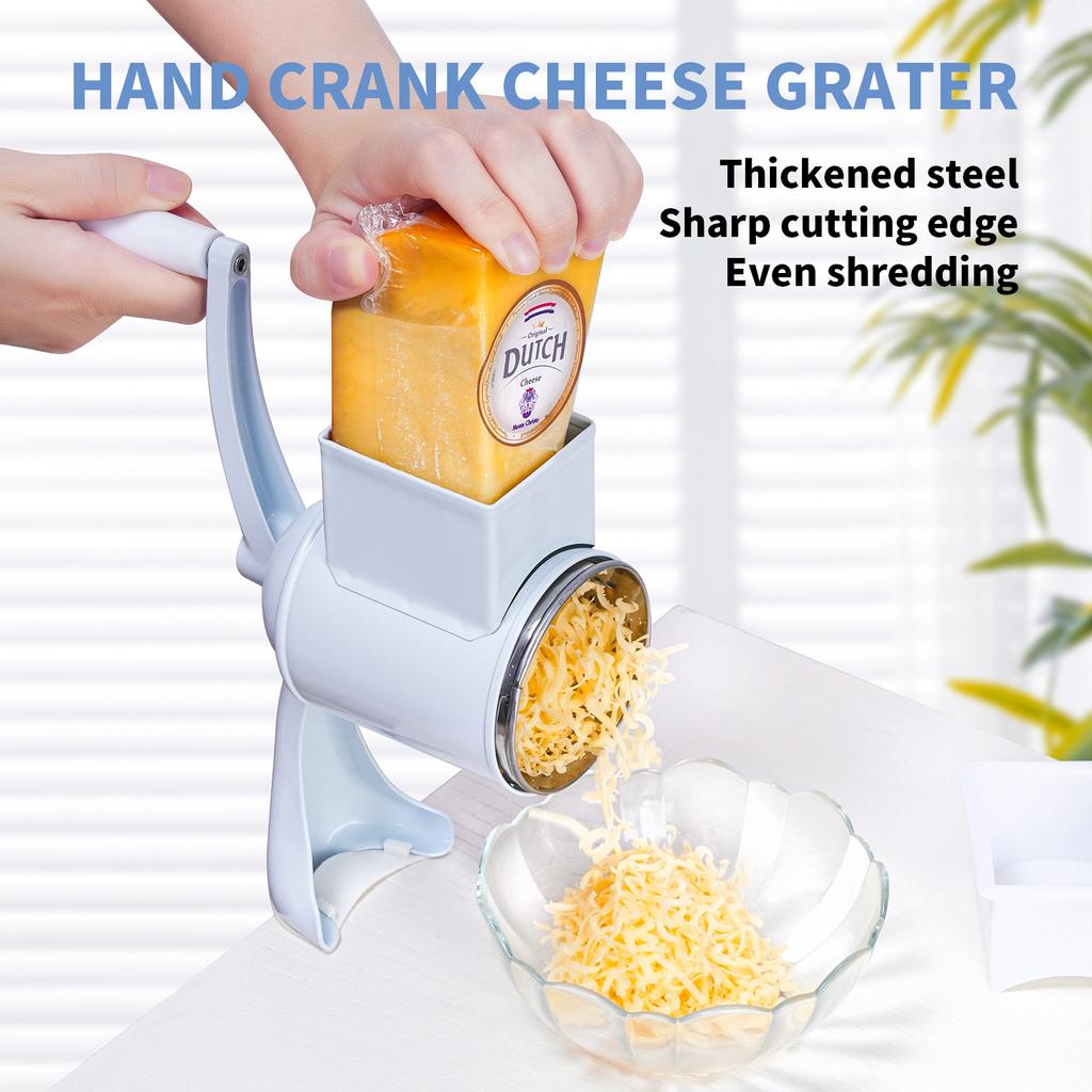 5-Blade Hand Crank Grinder, Stainless Steel Manual Food Processor for Cheese Nuts Spices, Multi-Function Kitchen Grinder