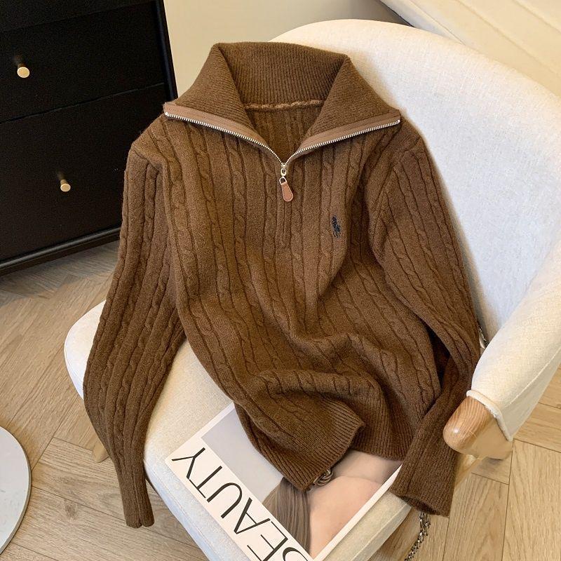 

Женский свитер с полумолнией и отложным воротником, Осень 2025 S (up to 95 lbs recommended) коричневый