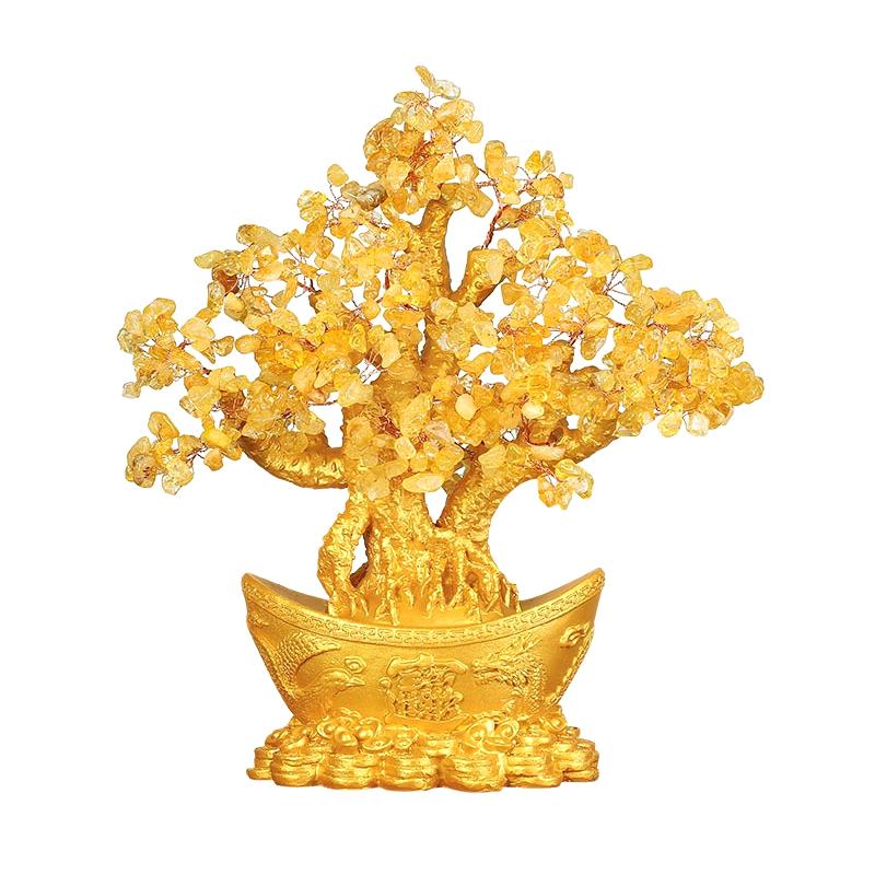 1Pcs Chinese Yuanbao Money Fortune Tree Wealth Luck Ornaments Small Feng Shui Yellow Lucky Wealth Trees Decoration