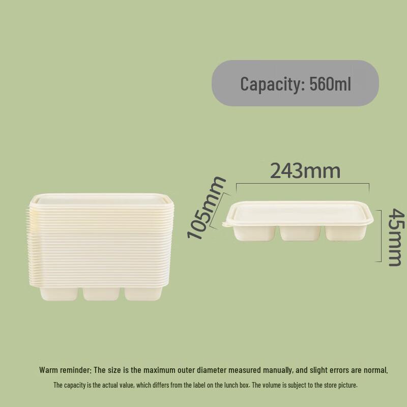 Xiaoyueya Biodegradable 3-Compartment Disposable Lunch Box 560ml