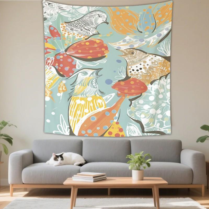 Boho Chic Wall Tapestry With Moon Phase Floral Starry Sky Design Bedroom Yoga Studio Decor