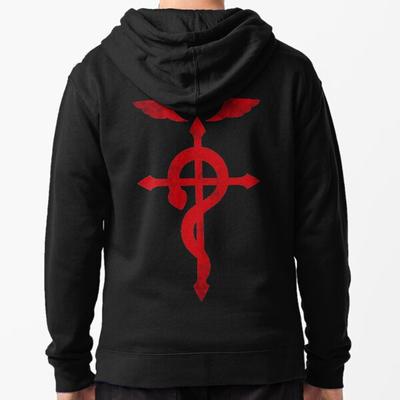 Pánské prémiové bavlněné Harajuku mikiny Fullmetal Alchemist červený potisk loga vtipný styl kulatý výstřih ležérní pulovr