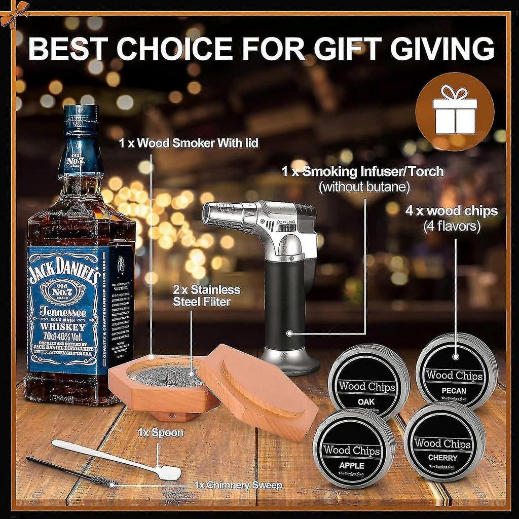 Kit Affumicatore per Cocktail con Cannuccia e 4 Tipi di Legno Aromatizzato per l'Invecchiamento di Whiskey e Bourbon