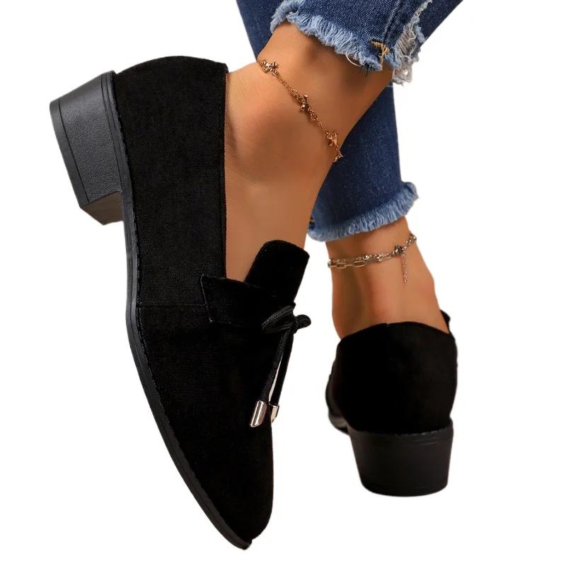 Shoes for Women 2025 New Summer Black Casual Large Size Women's High Heels Thick Bottom Concise Retro Square Heel Ladies Shoes