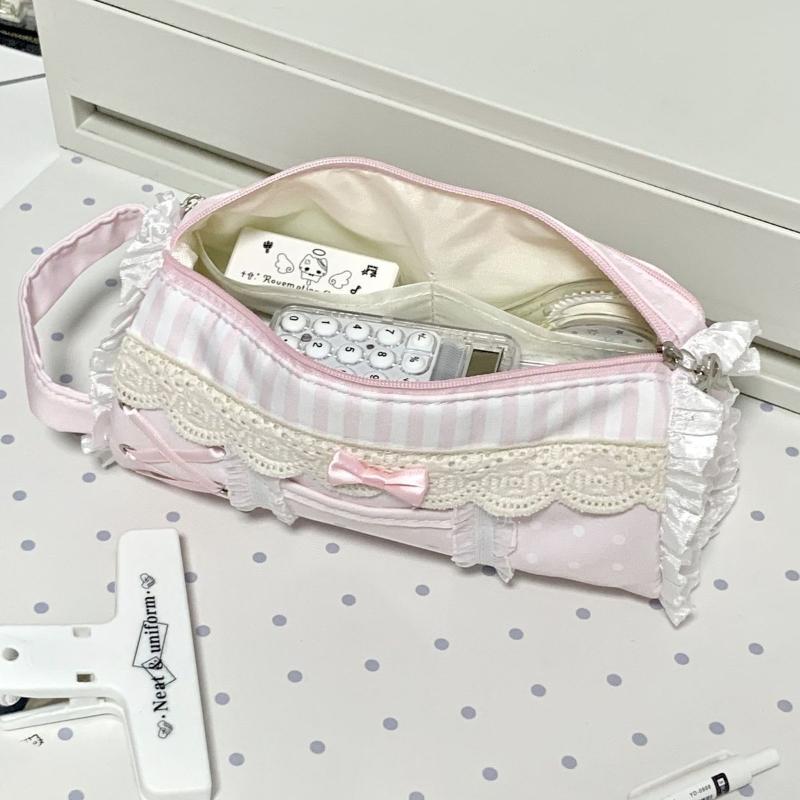 1Pcs Cute Lace Pencil Case Student Large Capacity Desktop Storage Stationery Pen Bag Cute Girl Makeup Bag Gift