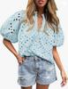 Women's V-Neck Lace Embroidery Lantern Sleeve Summer Top