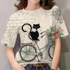 Abstract Cat Sketch 3D Digital Printing Women's Comfortable Round Neck Short Sleeve T-shirt
