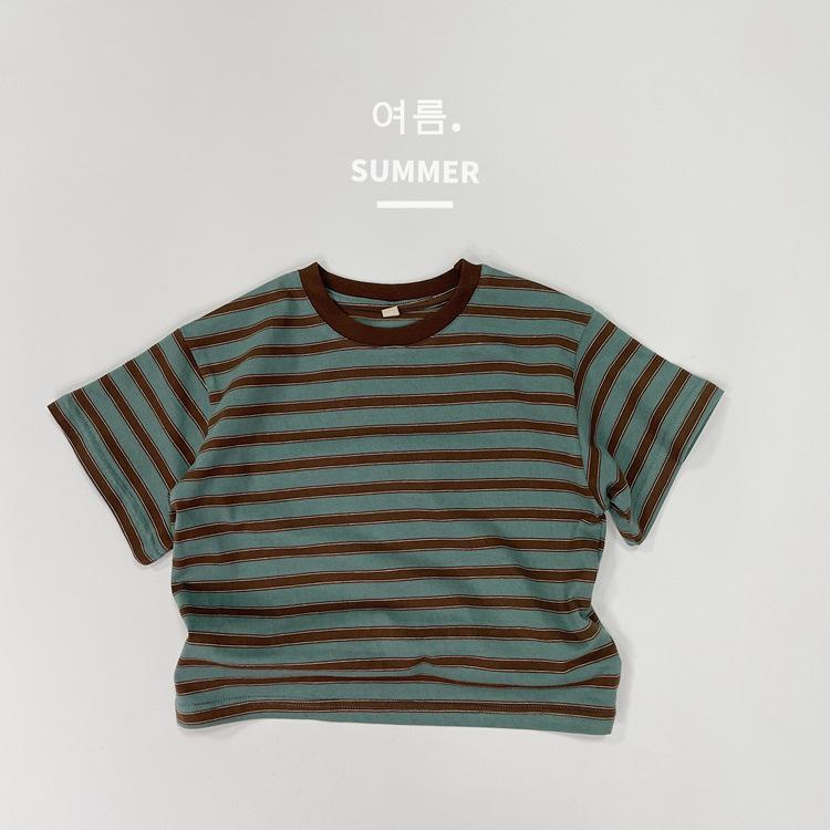 Korean Style Striped Short Sleeve Kids T Shirt Casual Cotton Top For Boys And Girls 80cm