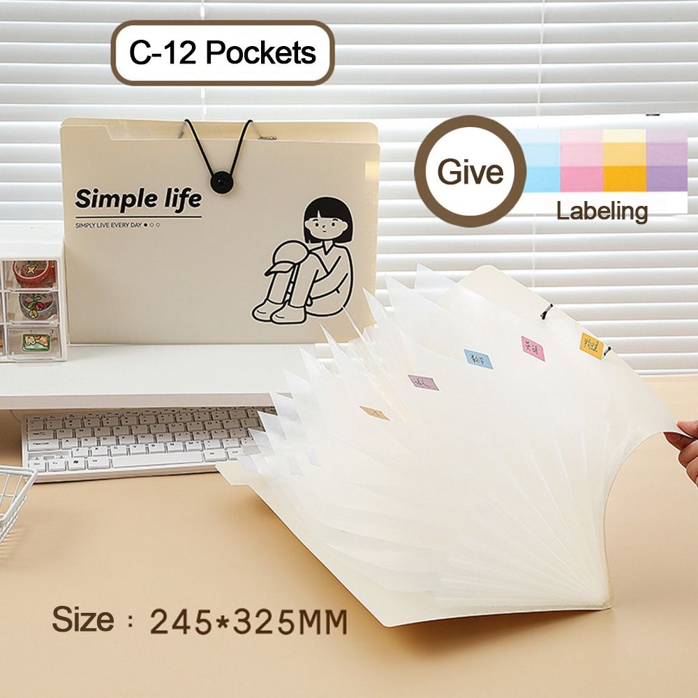 

5/8/12 Pockets A4 Paper Storage Bag PP File Organizer Simple A4 File Folder School Office C-12 Pockets
