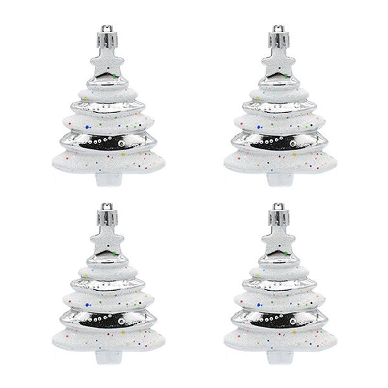 A84X-8X6cm 4 Pack Christmas Ball Special-Shaped Christmas Tree Decoration Props Gift Plastic Painted Christmas Tree серебряный