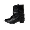 Sheepskin version! Retro American boots pointed black thin one-pedal short trousers stacked boots female summer