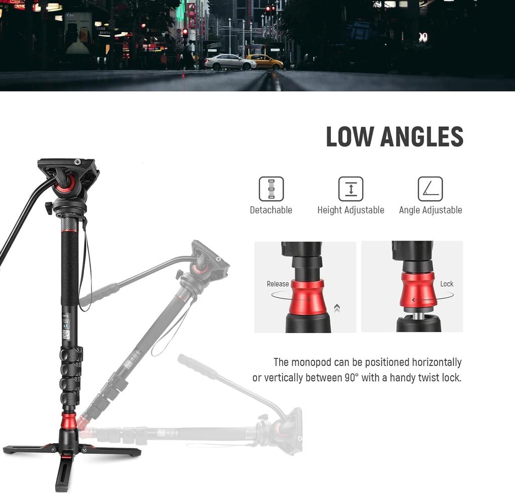 NEEWER GM76 Professional Camera Monopod with 179cm Telescopic Portable Aluminum Travel Monopod with Pan and Fluid Head and Detachable Tripod Base for