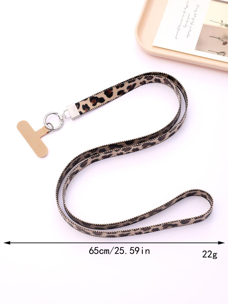 Cross Border New Leopard Print Leather Mobile Phone Lanyard Single Buckle Leather Rope Hanging Neck Anti Loss Rope With Card