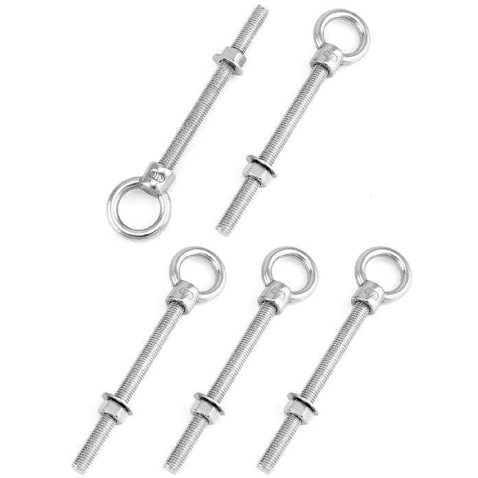 QWORK Machinery Eye Bolt with Shoulder, 5 Pack 1/2"x6" Long 316 Stainless Steel Marine Grade Thread Machinery Shoulder Lifting Ring Eye Bolts