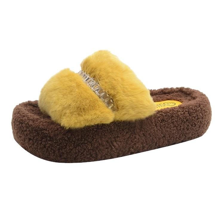 Thick-soled fluffy slippers for women's outer wear 2025 new thick-soled high-end sense one-word height increase casual cotton slippers for women