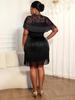 Elegant Plus Size Women's Black Tassel Lace Cape Dress