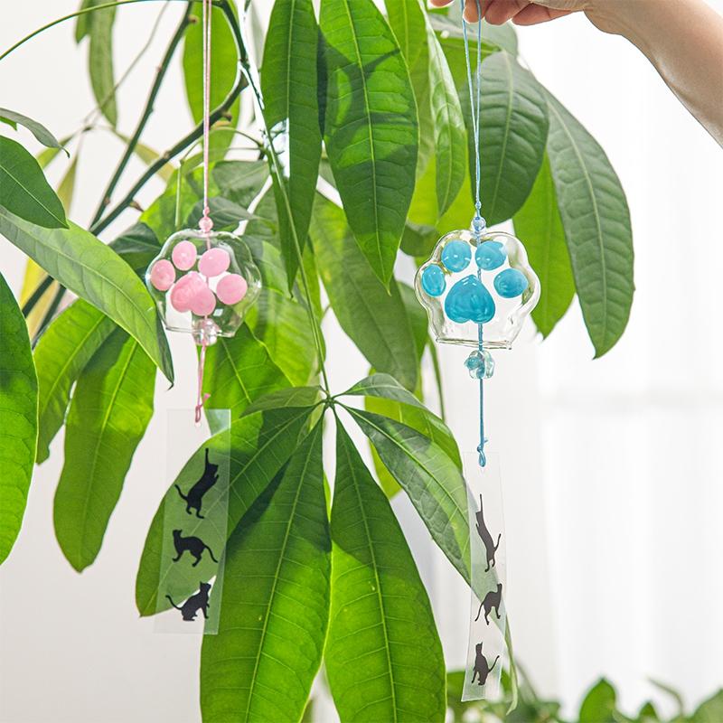 Japanese Style Cute Cat Paw Glass Wind Chime DIY Hand-painted Small Goldfish Birthday Gift Outdoor Garden Decoration Pendant