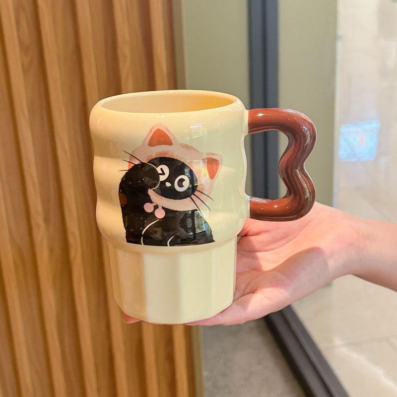 

Retro cat straw cup couple drinking cup ceramic mug with lid girl birthday gift girlfriend souvenir 401-500ml