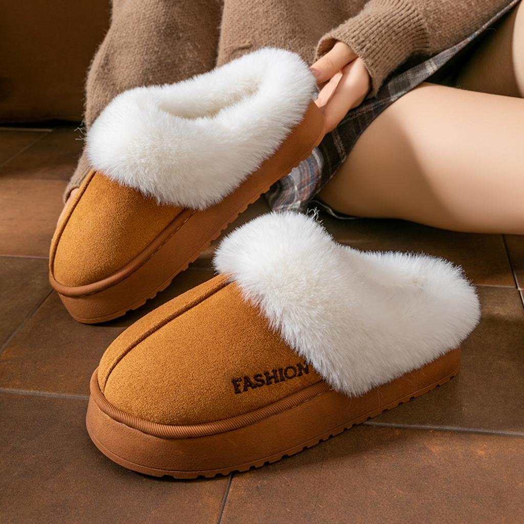 Thick and Warm Cotton Slippers with Added Velvet, Suitable for Women To Wear Outside In Winter. Soft Soled Plush Slippers for Home and Indoor Use