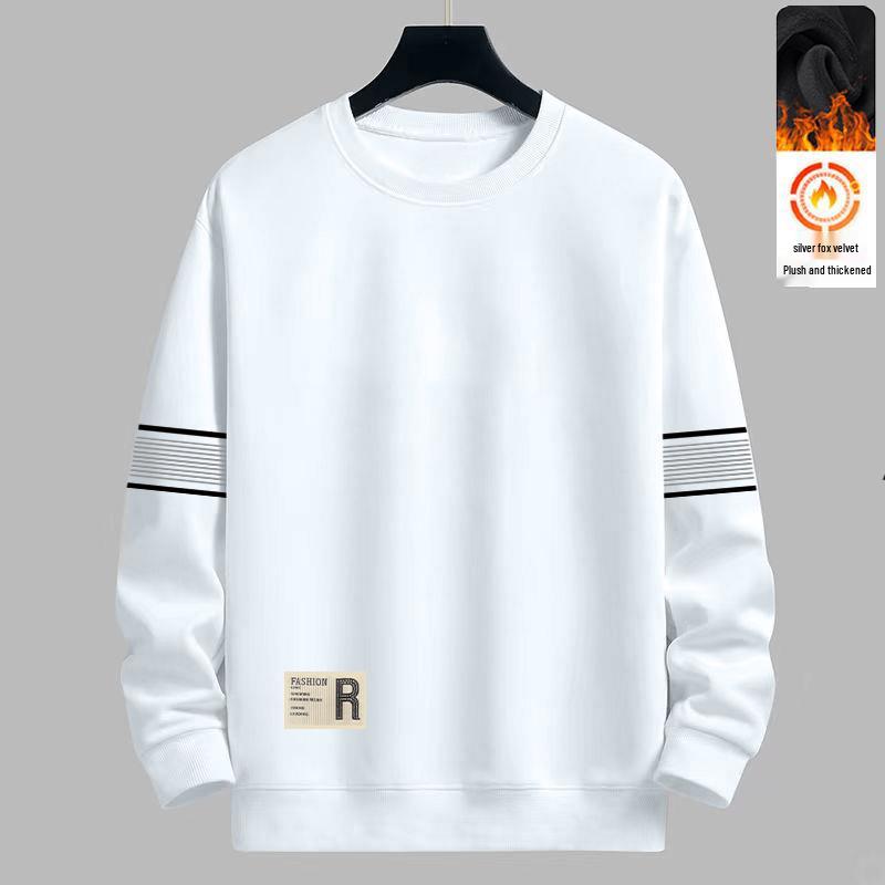 Men's Trendy Round Neck Printed Hoodie - Autumn/Winter, Loose Fit, Plus Velvet Long Sleeve Casual Pullover