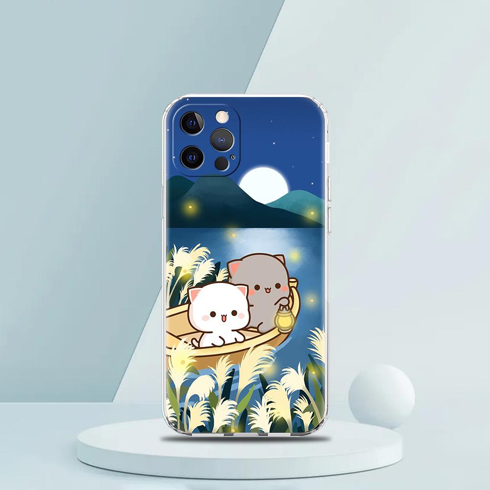Peach And Goma Cat Phone Case for iPhone 16 15 14 13 12 Pro Max Cover Transparent for iPhone 11 Pro Max 7 8 Plus XS XR Shell Bag