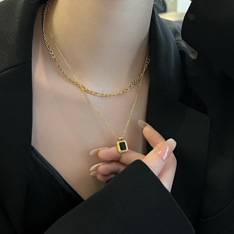 

Роскошное двухслойное черное ожерелье из титановой стали – элегантная, прочная и не выцветающая цепочка на ключицу для женщин