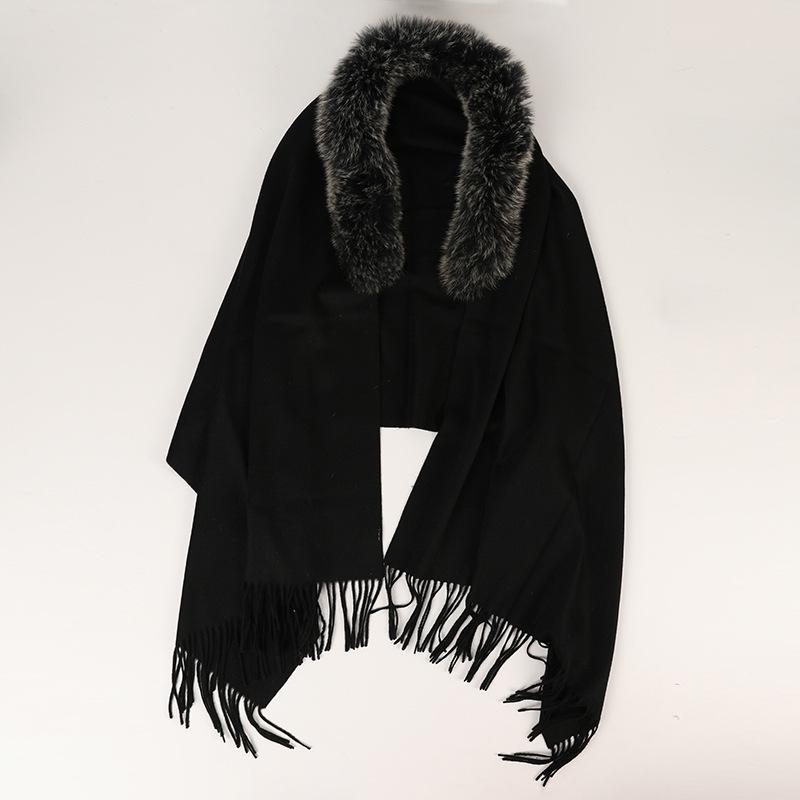 Autumn and winter new warm light luxury cashmere shawl fox fur collar tassel fashion