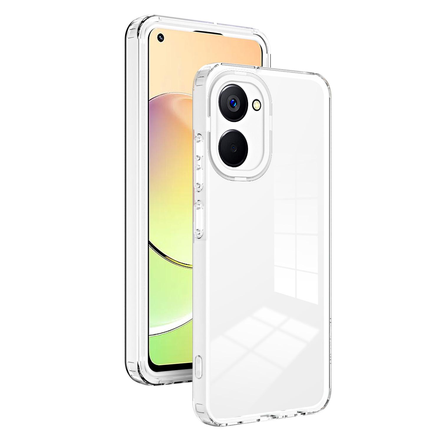 

For Realme 10 4G Shock-absorbing 3-in-1 Transparent Phone Cover TPU Backplate+PC Frame+PC Camera Ring Phone Hybrid Case White
