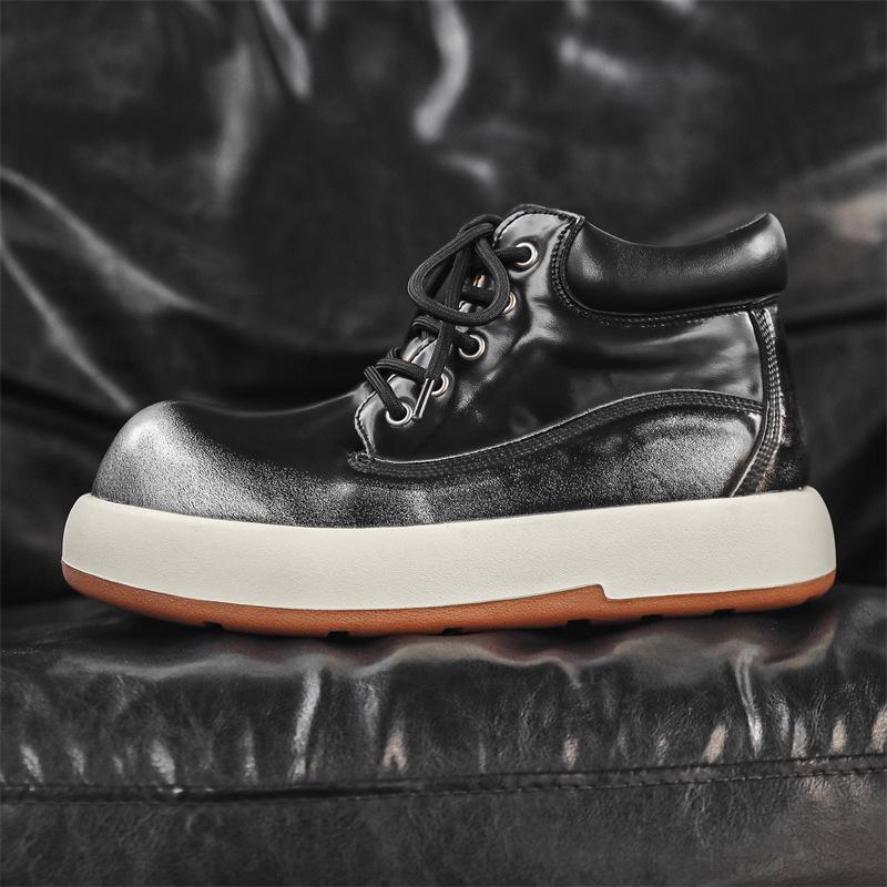 Men's Mid-Top Thick-Soled Height-Boost British Style Big-Head Bread Martin Boots 24076-J