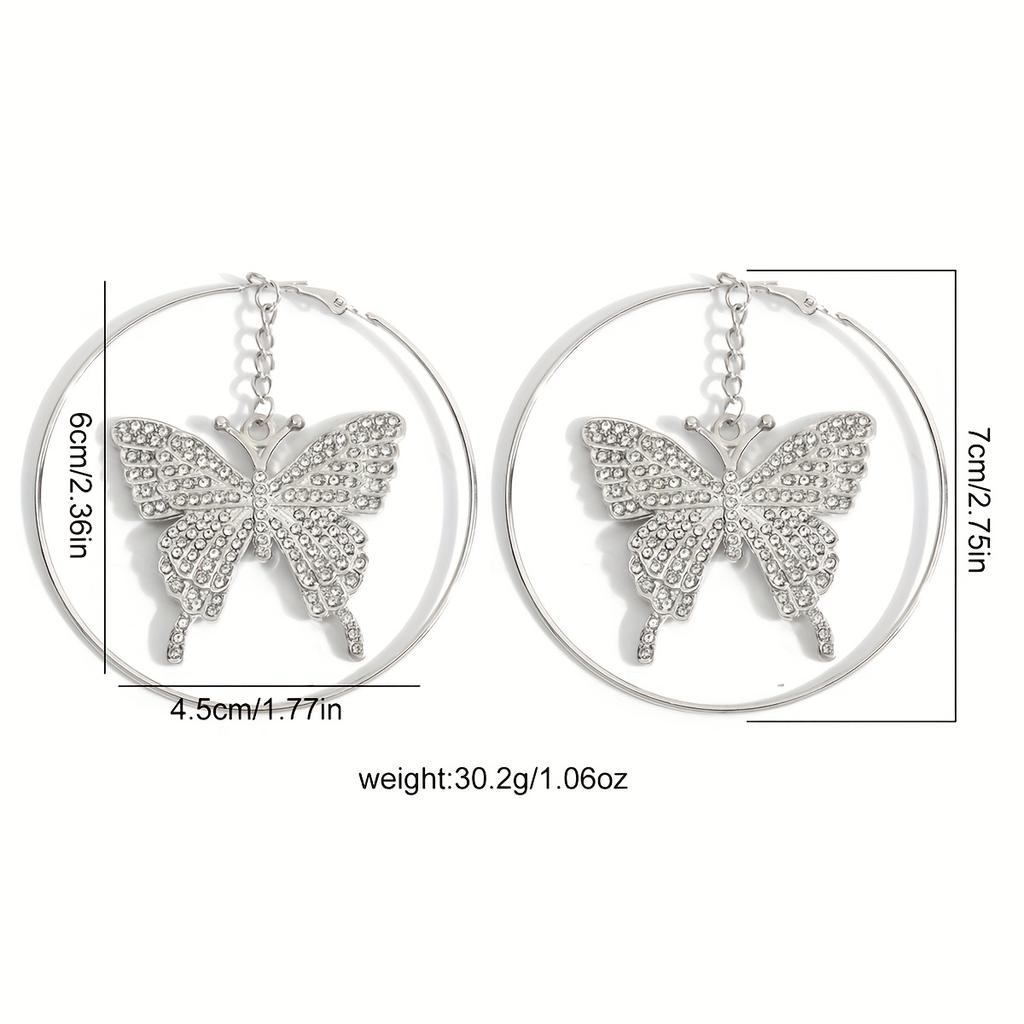 1 Pair of Vintage Luxury Alloy Butterfly Pendant Earrings for Women - Exaggerated Round Drop Design, Perfect for Daily Wear & Parties, Ideal Gift, Par