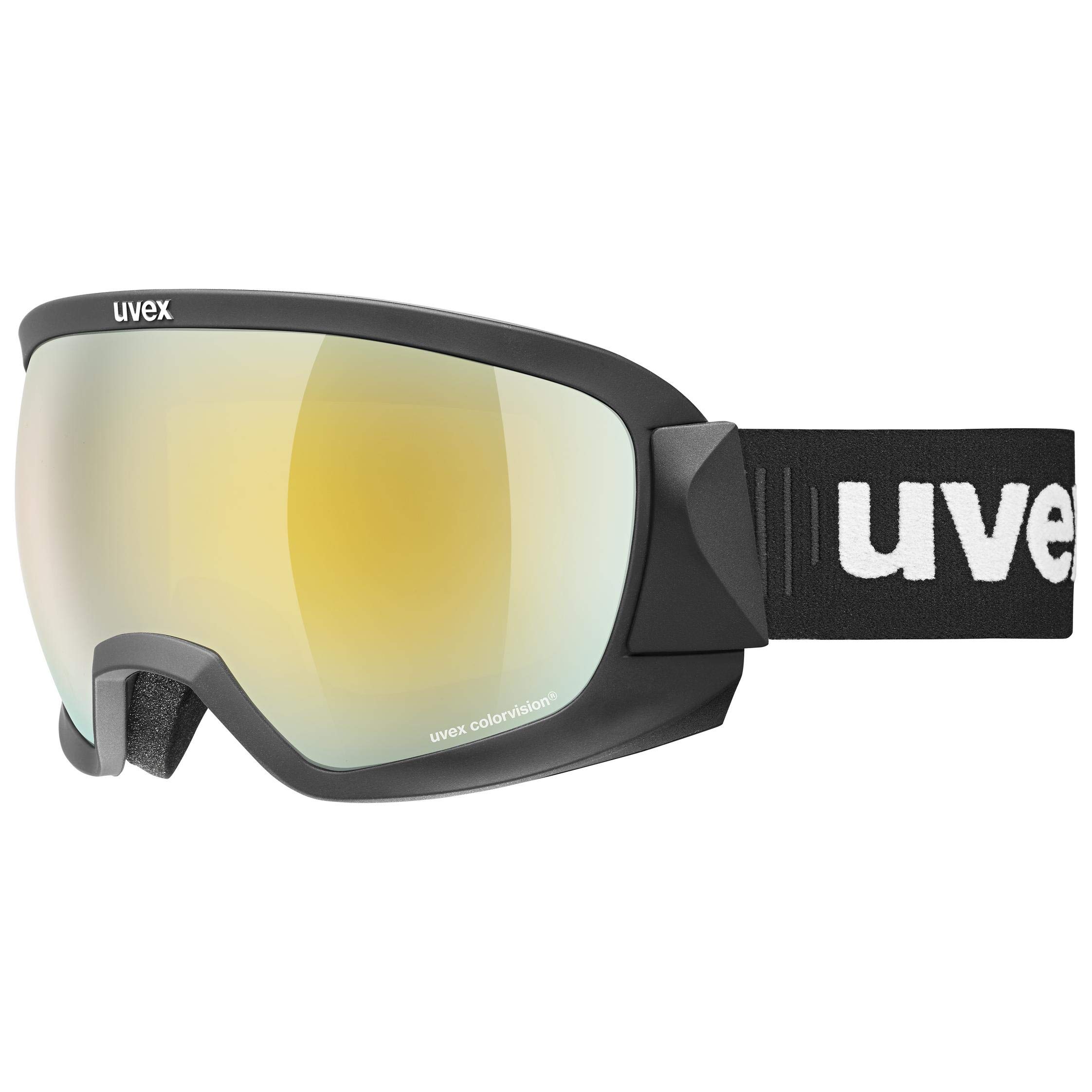 

uvex Contest CV Ski and Snowboard Single Black Goggles, Unisex, High-Contrast Mirror, Lens, Matte/Gold/Green