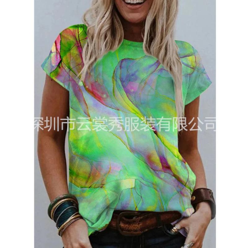 QICED Women's Fashion Casual Short Sleeve O-Neck Blouses & Shirts
