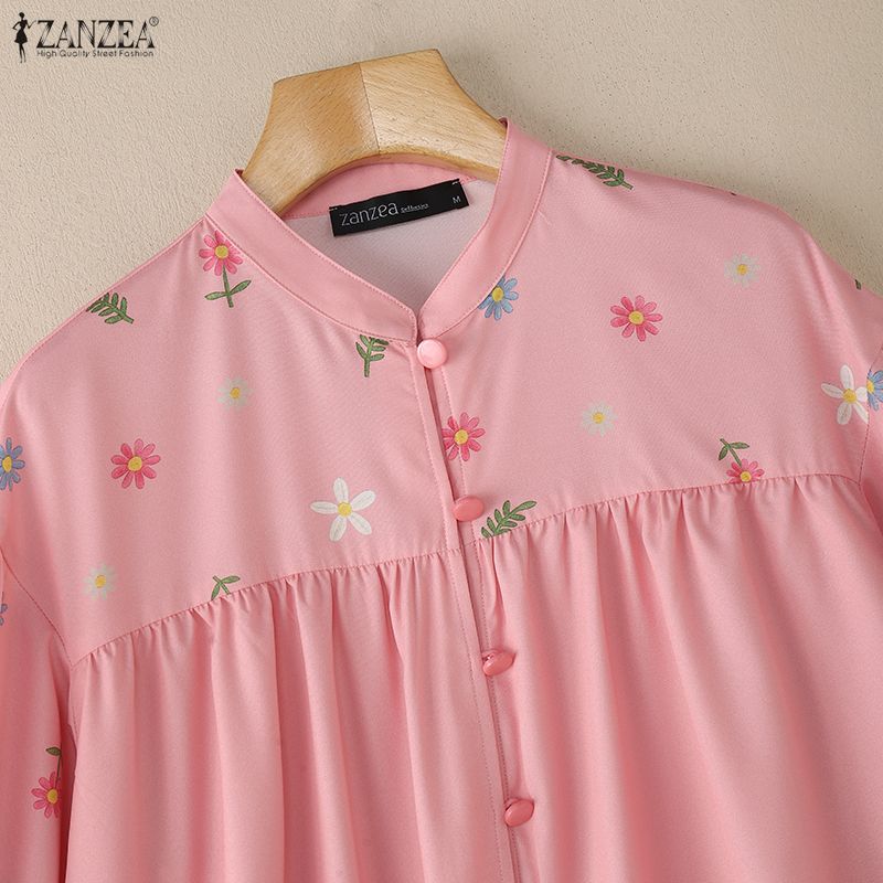 ZANZEA Women Round Neck Floral Print Long Sleeve Casual Blouse